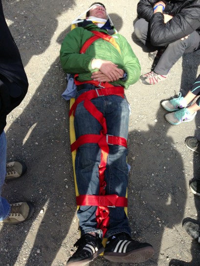 Patient all secure on the backboard!