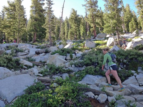 Kate on the trail. Lizzy and Julie are ahead in the upper left corner