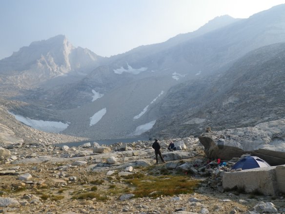 A smoky view of Bear Creek Spire.