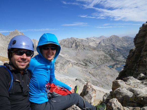 Our snack break at the first tower on Bear Creek Spire. Josh and Teri.